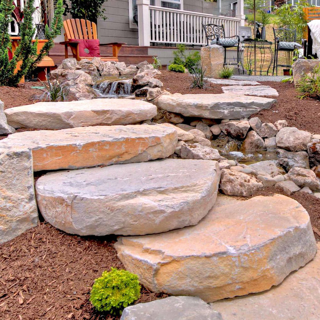 Xeriscaped garden with stone steps